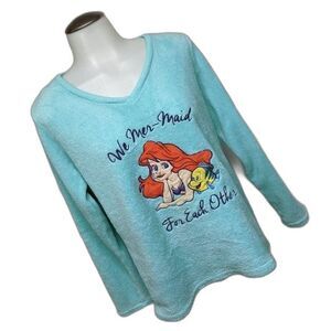 Disney Little Mermaid Pajama Top Medium Fleece Sleepwear PJ Shirt Teal M